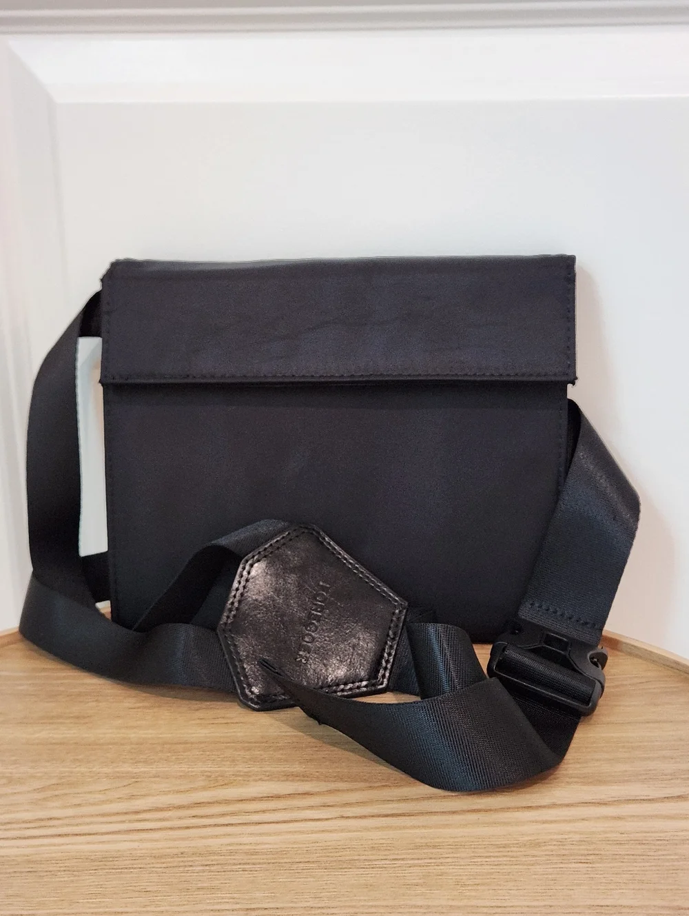 Foregoer Black Men’s Nylon And Leatger Crossbody Sling Bag